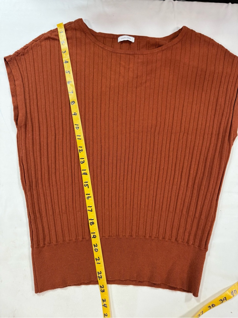 LASCANA Rust Ribbed Short Sleeve Sweater size 6 - Picture 13 of 13